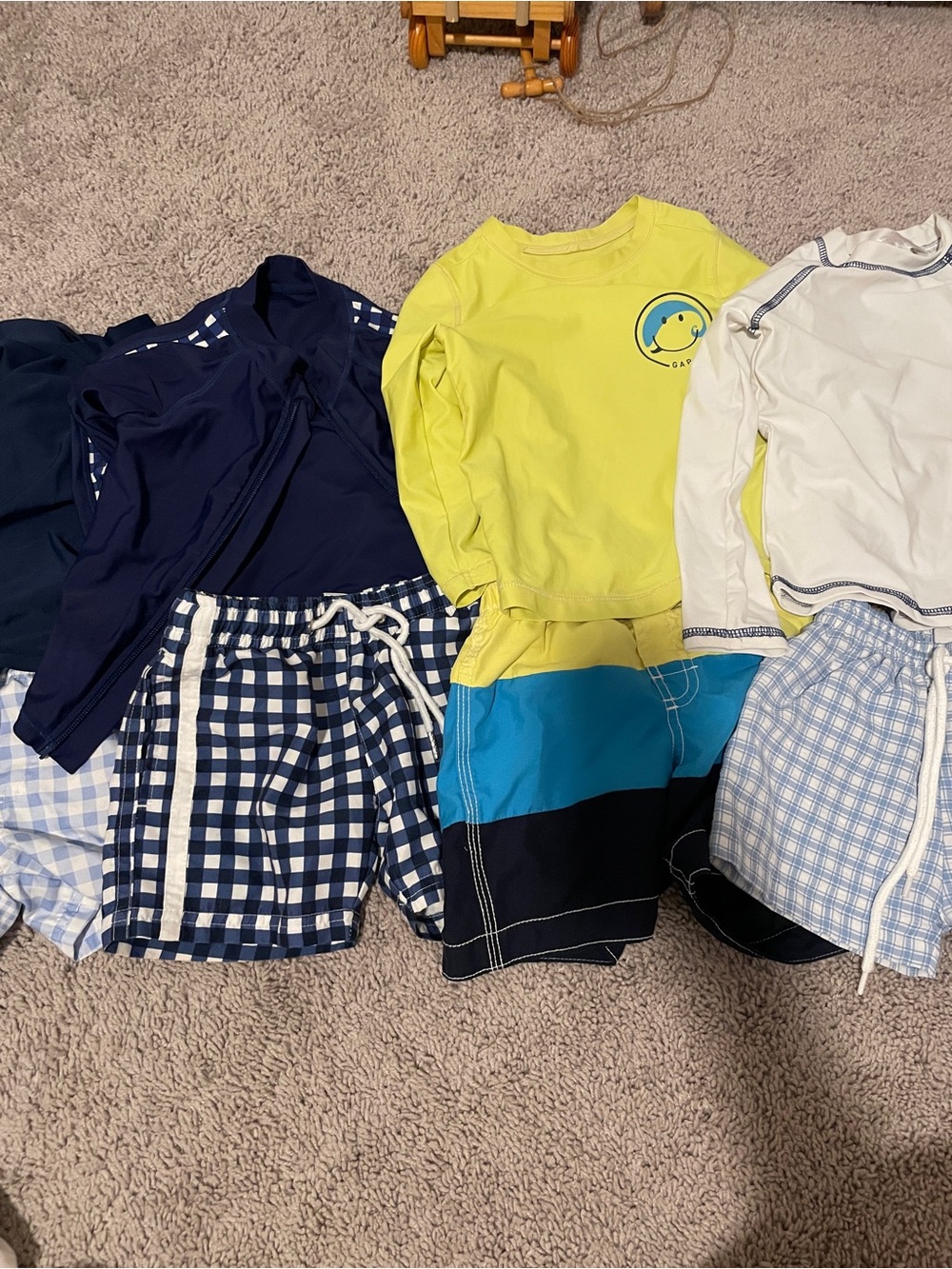 Kids Swim Set - Yellow Rash Guard with Blue/Black Swim Trunks